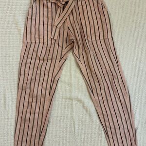 Rag & Bone Claudia Linen Pants Pink Stripe Size 6 Ankle Zip Tie Belt Womens